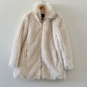 Forever 21 Ivory Faux Fur Glam Party Festive Jacket Coat Size Large